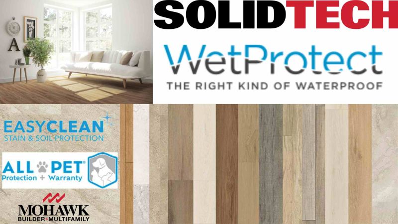 Waterproof flooring at Karen's Carpetmax of Flint, MI - Featured Display - Mohawk's SolidTech LVT LVP with wetprotect waterproof guarantee, easy clean Stain and Soil protection guarantee, and all pet