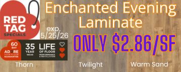 Enchanted Evening laminate on sale from cali bamboo at Karen's Carpetmax. colors thorn twilight and warm sand. red tag special. 